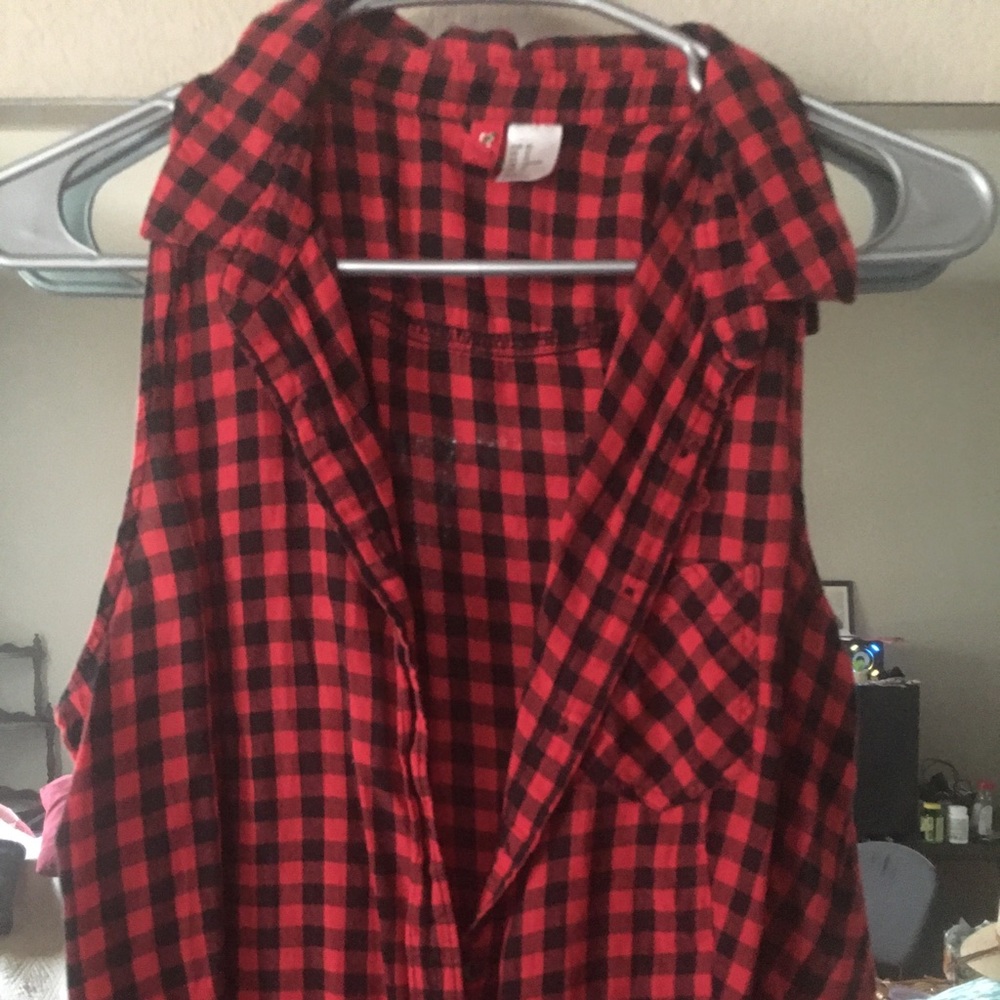Divided Plaid Tie button down Crop Top